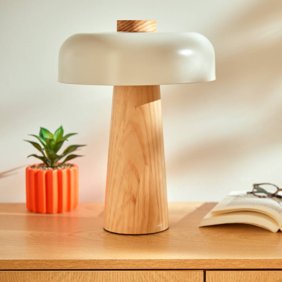 Lampe champignon bois d'hévéa POLA