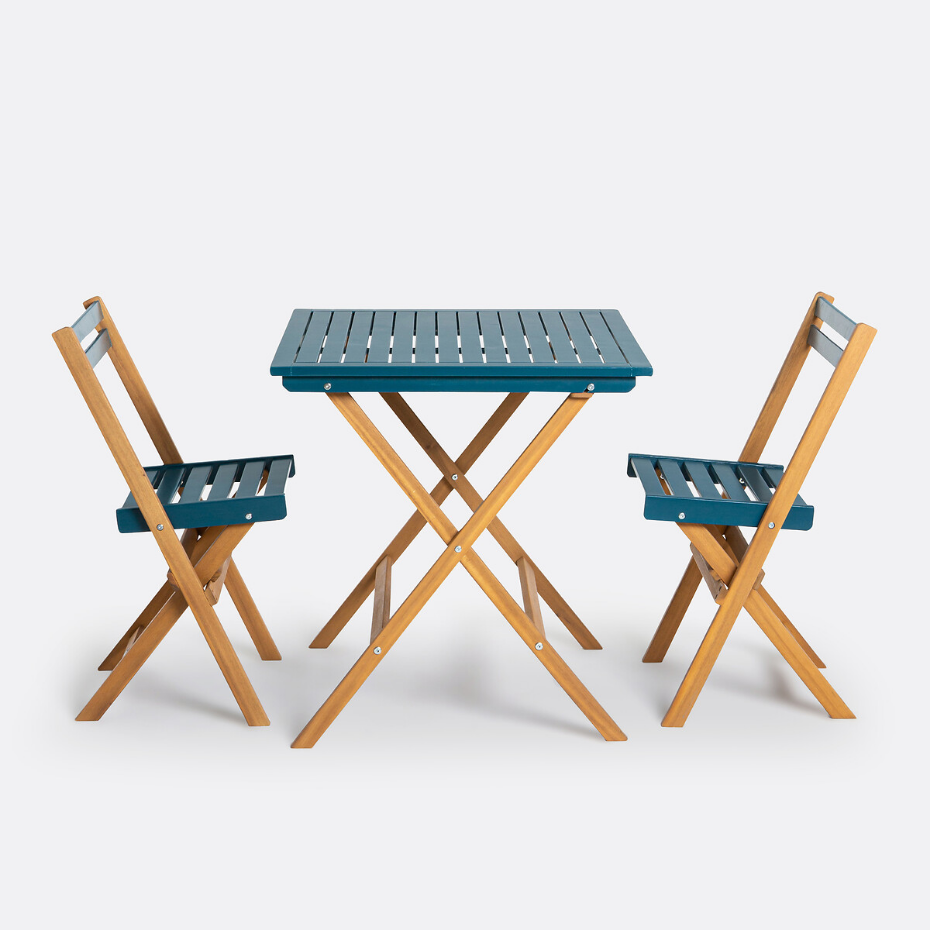 Ensemble de jardin pliable, 3 pièces, en acacia, DUDENA