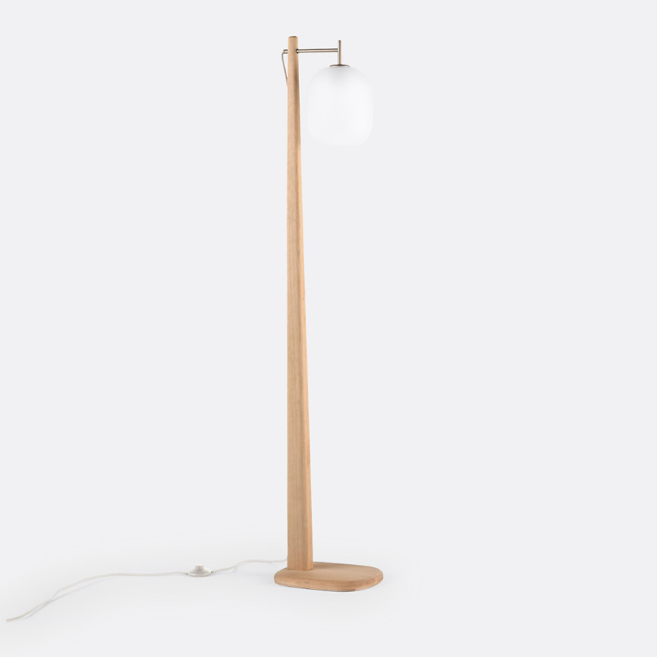 Lampadaire en chêne, métal fer verre givré, Navida