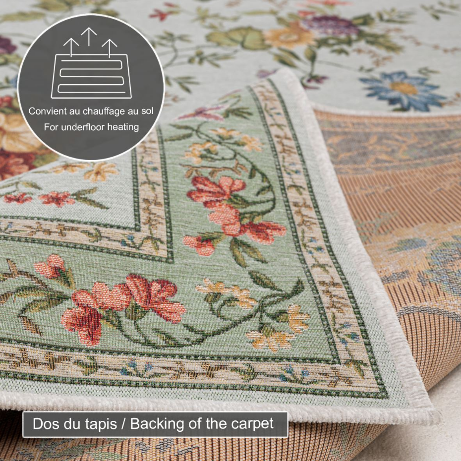Tapis floral tissé à la machine avec bordure - Flomi