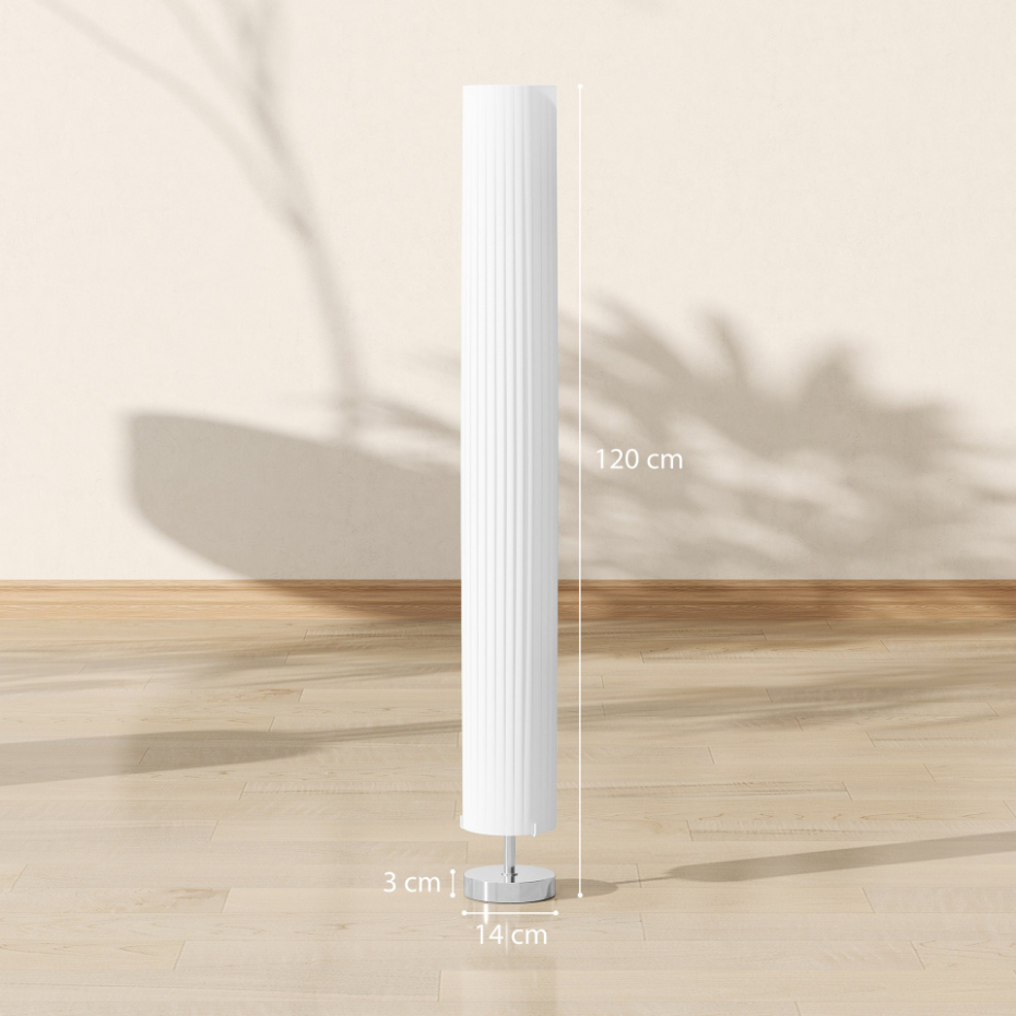 Lampadaire colonne sur pied design H.120 cm acier inox tissu blanc