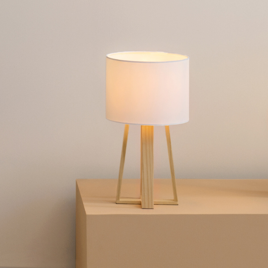 Lampe trépied bois de pin et coton MOLU