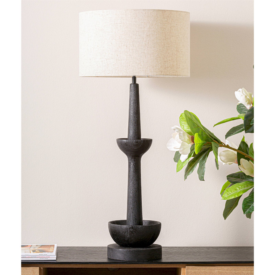 Lampe de table contemporaine en bois de manguier et coton