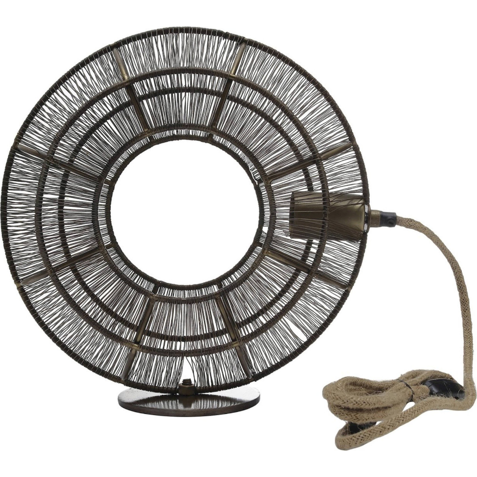 Lampe de table en métal forme ronde finition  vieilli