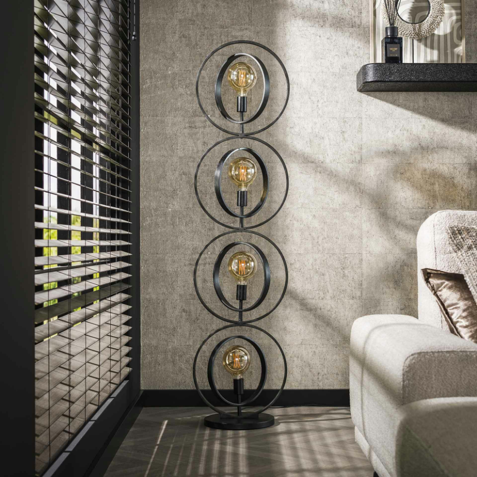 Lampadaire industriel anneaux doubles 4 lampes TRIBECA
