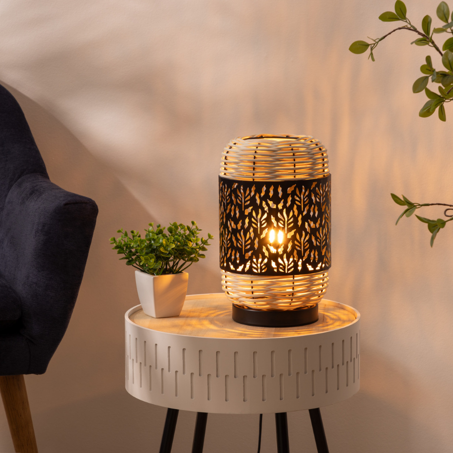 Lampe cylindre rotin et métal COSY