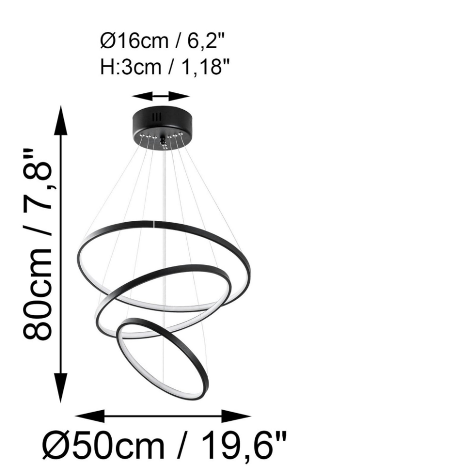 Suspension design LED – noire, 3 anneaux spirale VIESTE