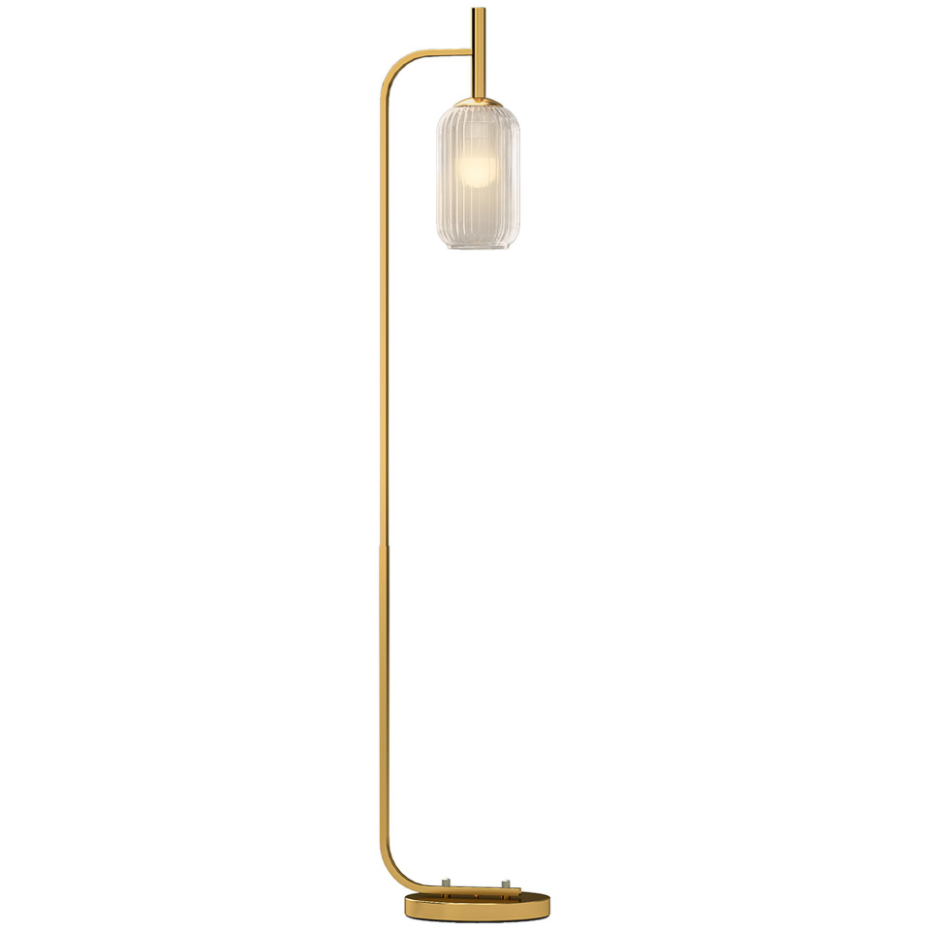 Lampadaire sur pied style rétro H.153 cm métal doré verre texturé