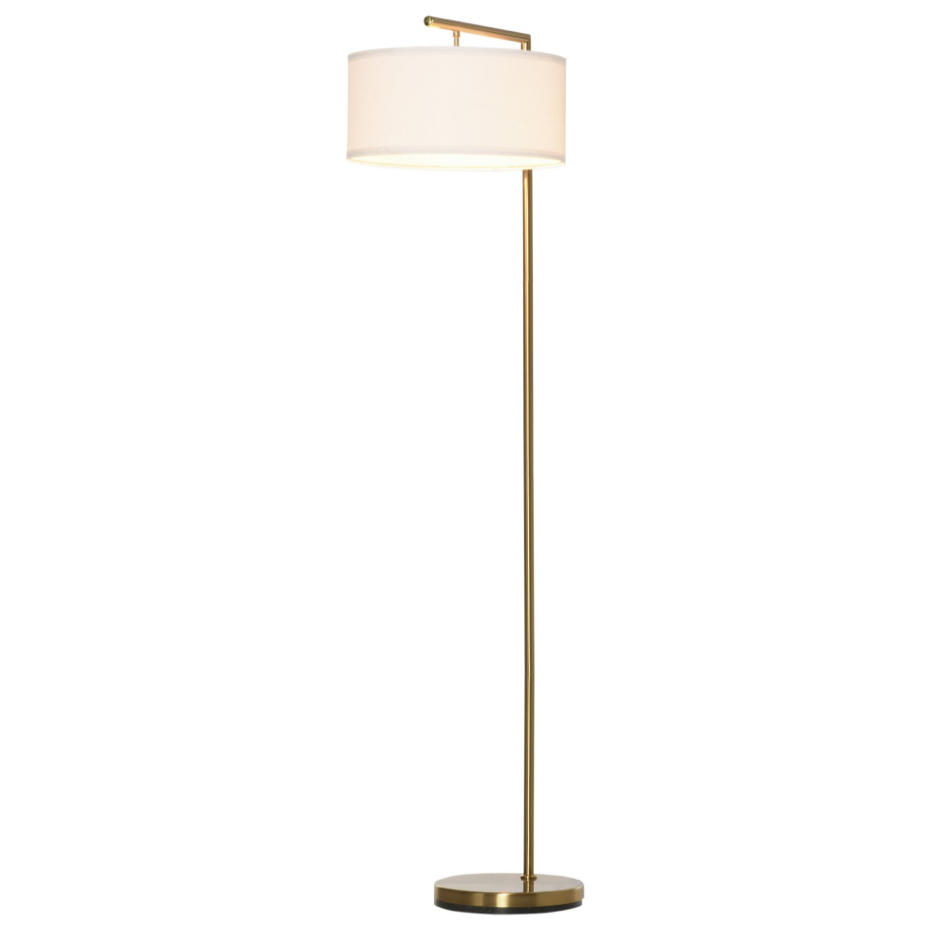 Lampadaire design néo-rétro 153H cm abat-jour aspect lin blanc métal doré
