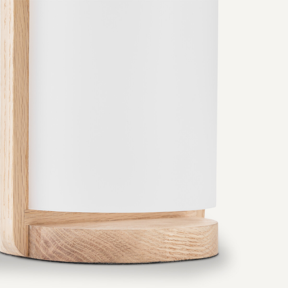 Lampe chêne massif et opaline, Fodéo