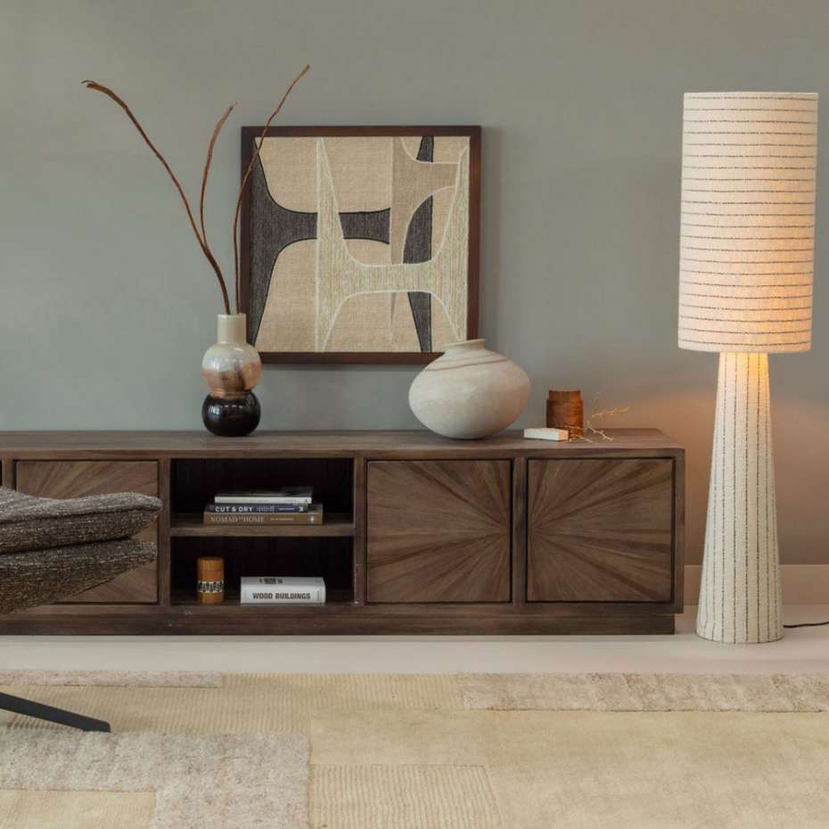 Lampadaire à rayures en métal et tissu bouclette H130cm- LOFT