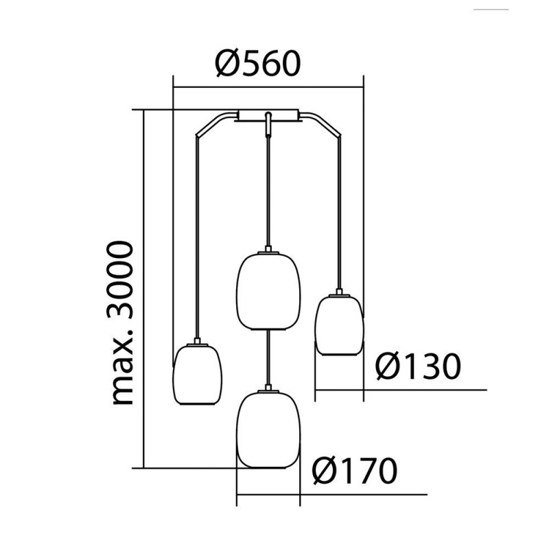 Suspension 4 lampes verre opale Jap