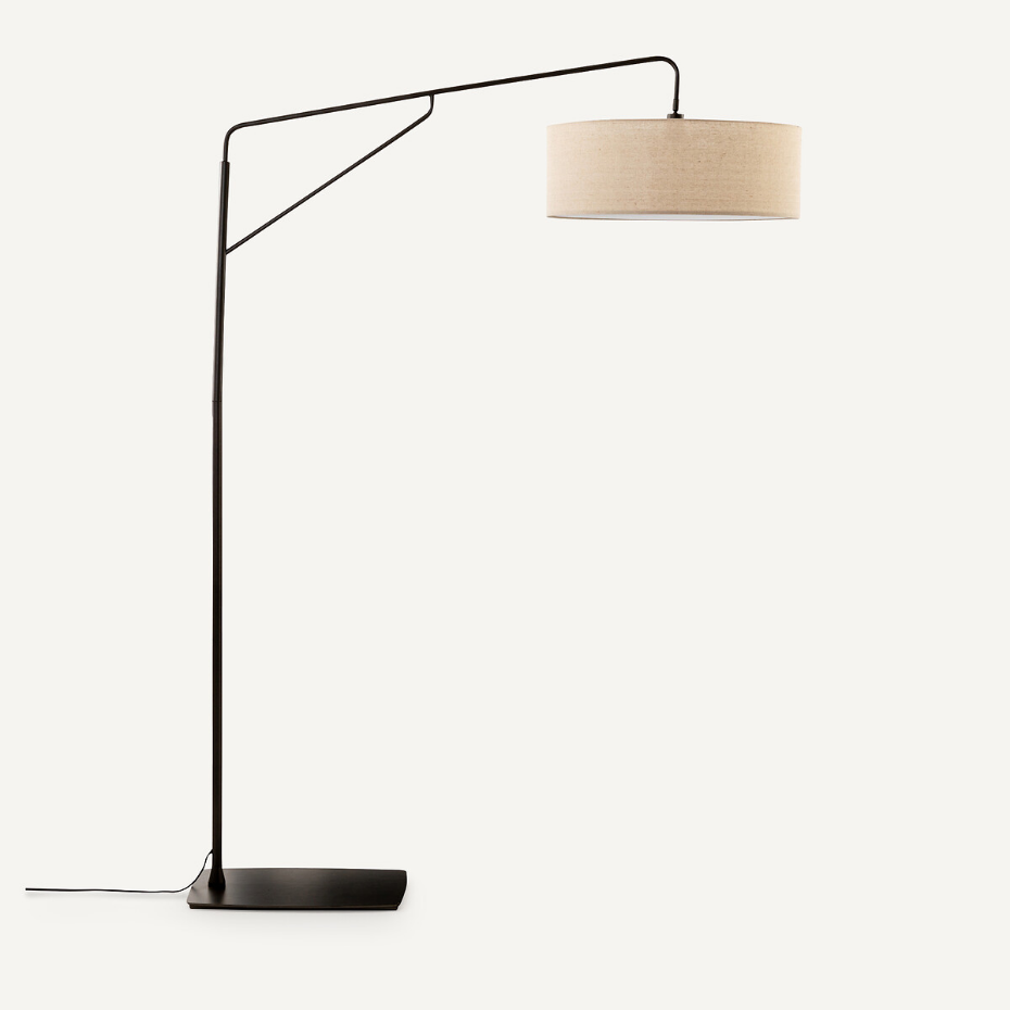 Lampadaire arc, métal fer et lin, Cinqua