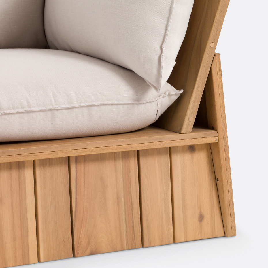 Fauteuil d'angle de jardin, acacia, Brut