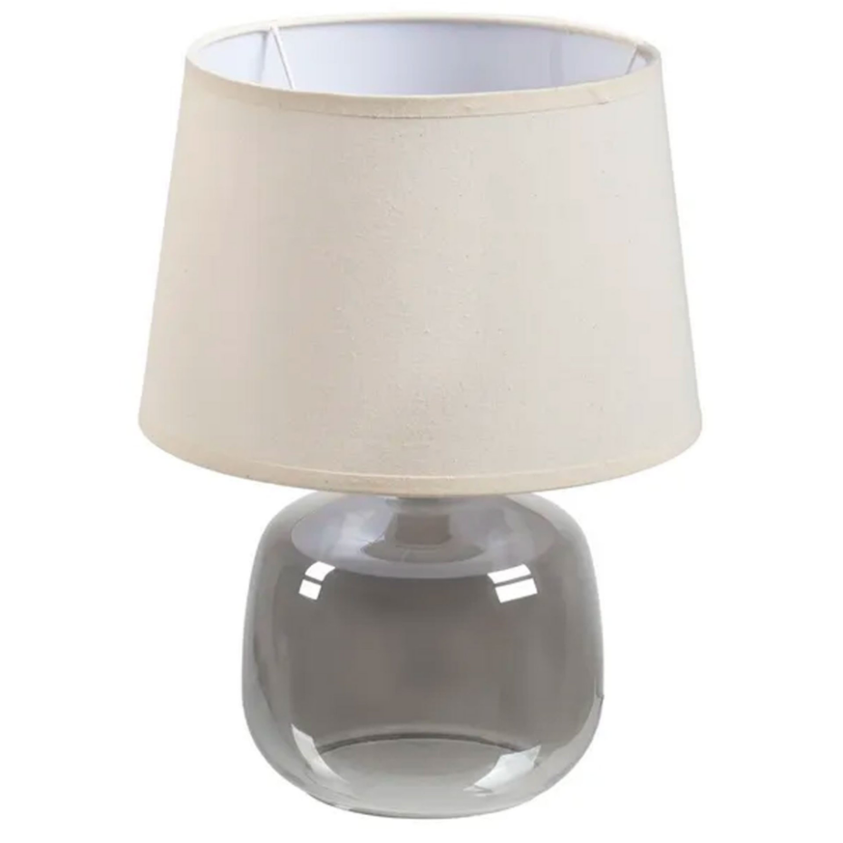Lampe à poser pied en verre gris et abat jour beige 27x27x37cm