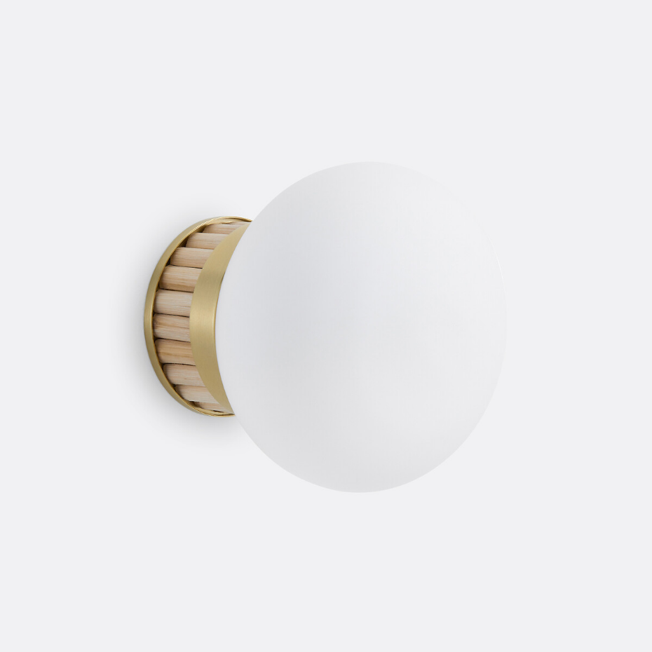 Applique ou plafonnier, en laiton, bambou et verre opaline, DOLCE