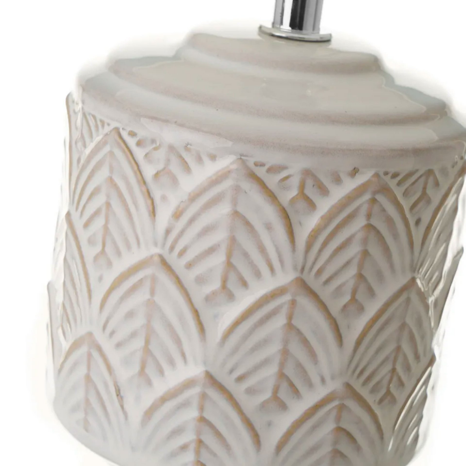 Lampe à poser ronde céramique blanche feuillage 15x15x28cm