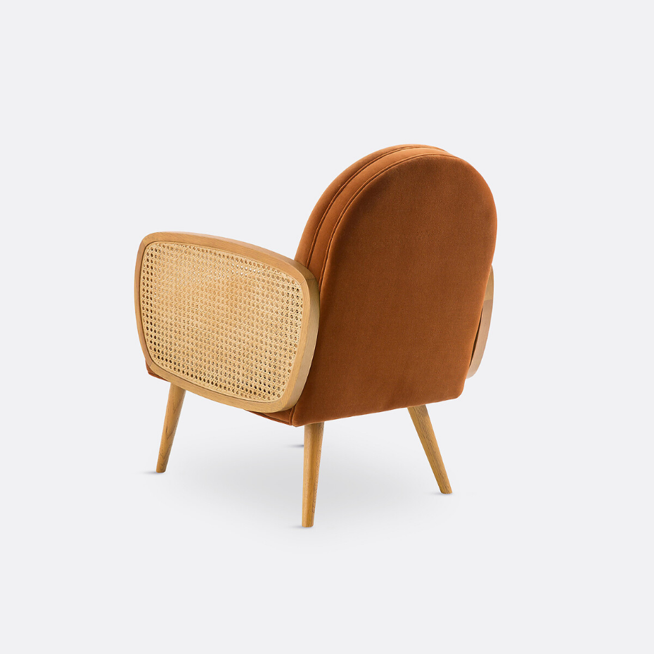 Fauteuil velours et cannage, Buisseau