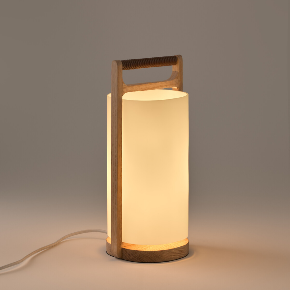 Lampe chêne massif et opaline, Fodéo