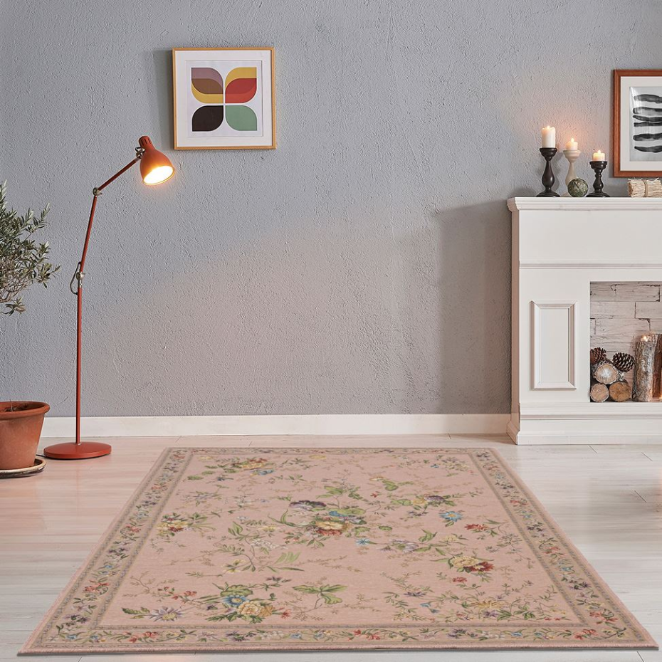 Tapis floral tissé à la machine avec bordure - Flomi