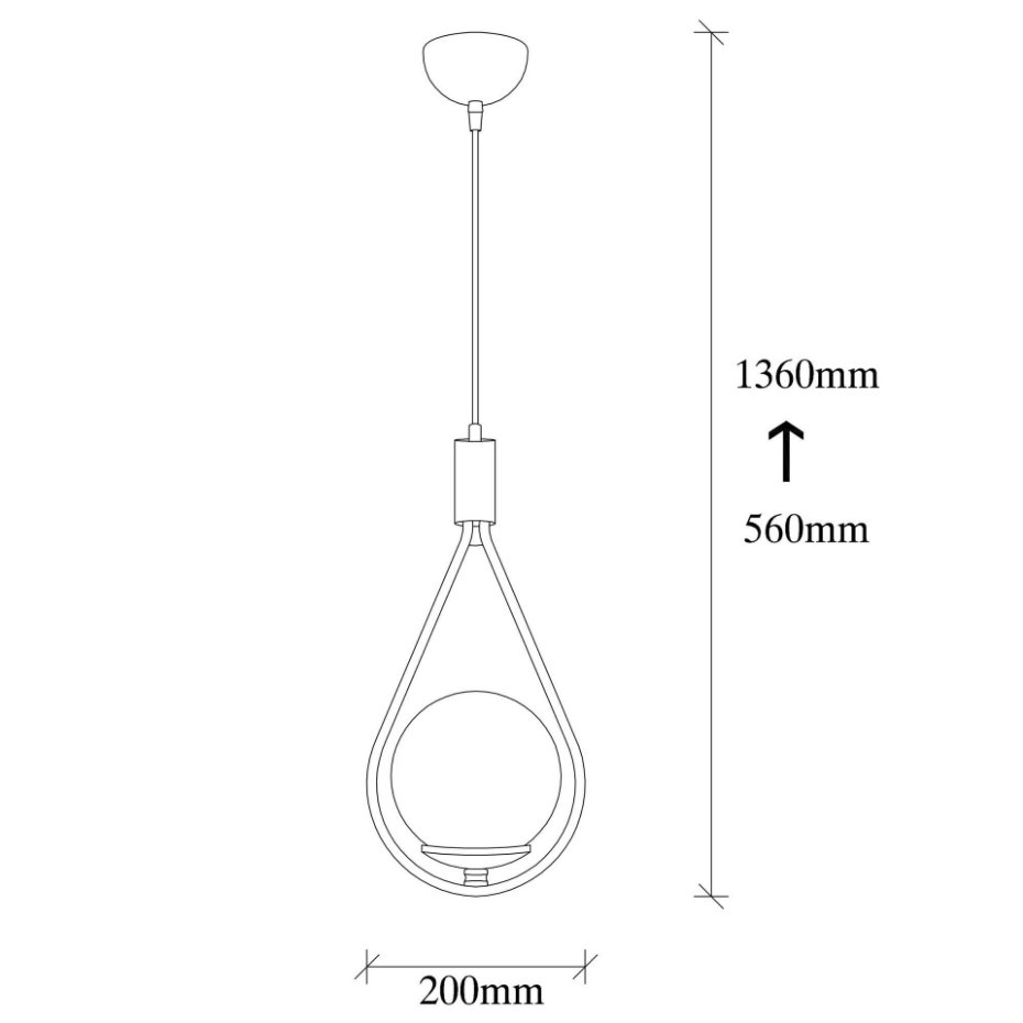 Suspension design noire forme goutte et globe blanc AVANOS
