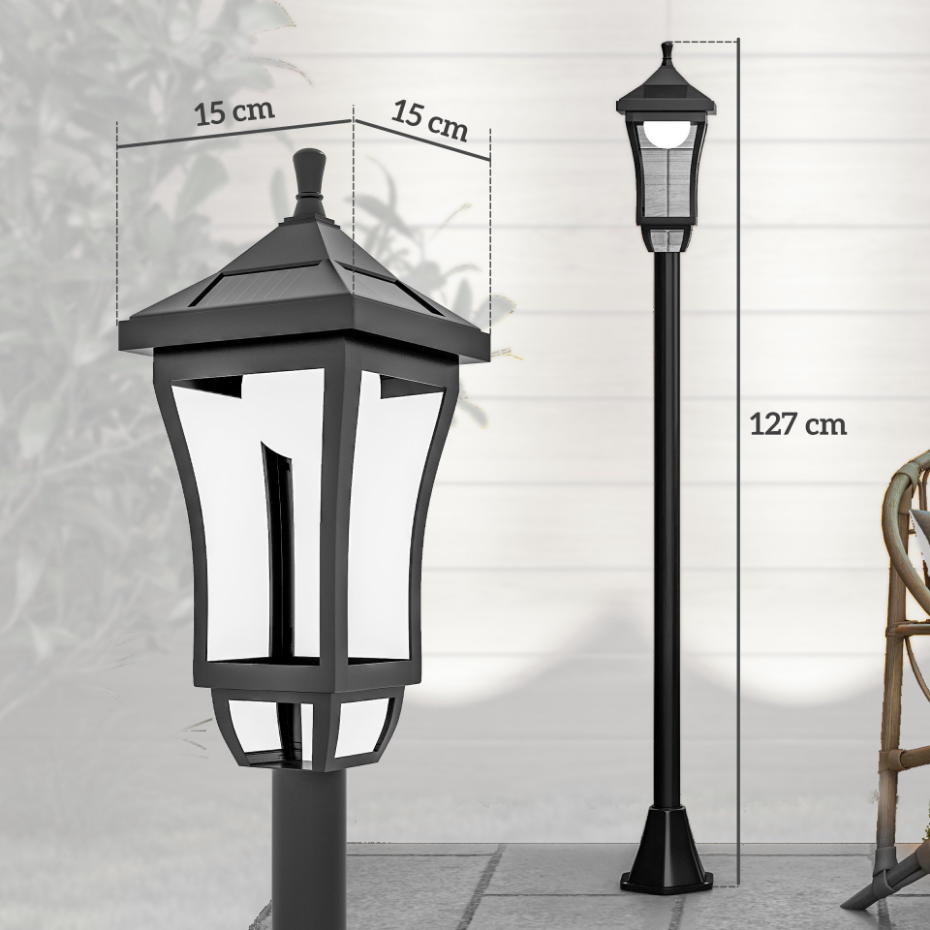 Lampadaire solaire LED extérieur sur pied H. 127 cm noir