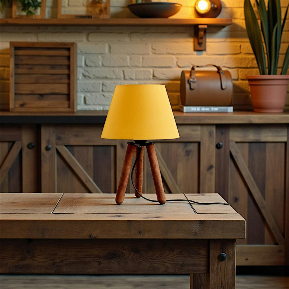 Lampe de chevet trépied bois KILIS