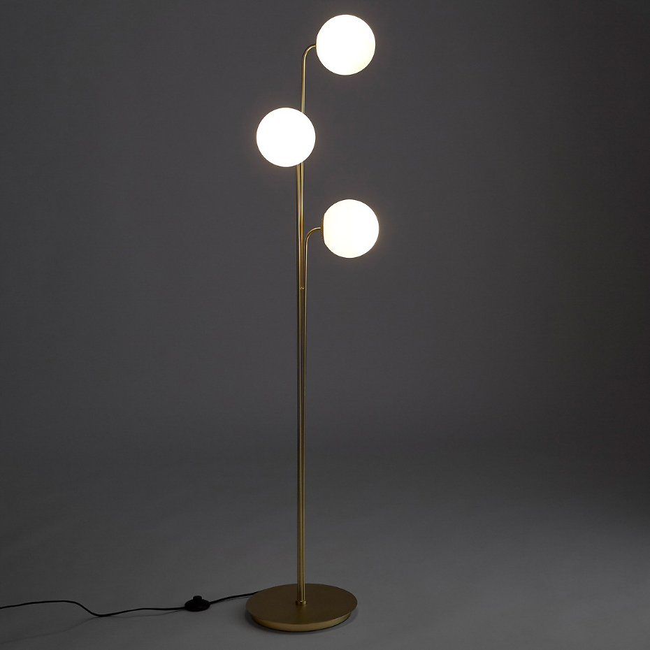 Lampadaire laiton et verre opaline, Moricio