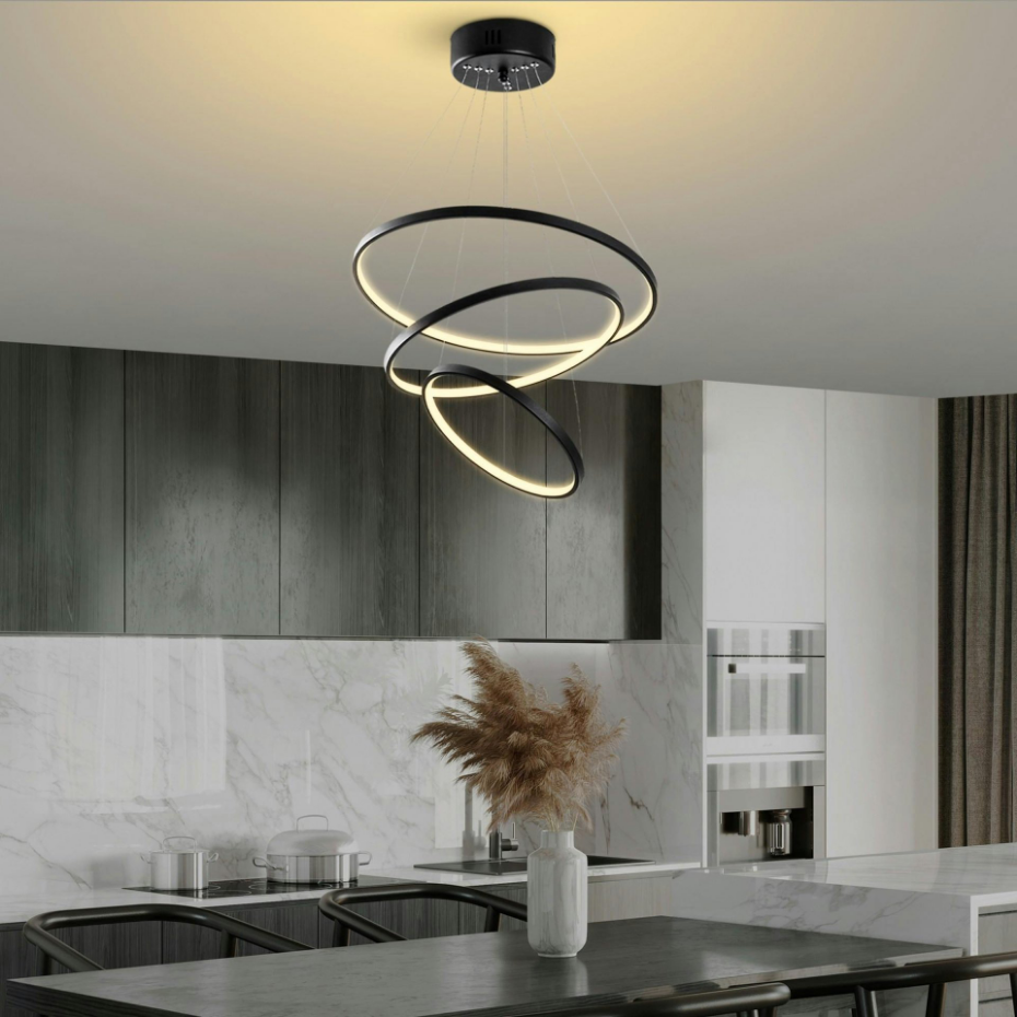 Suspension design LED – noire, 3 anneaux spirale VIESTE