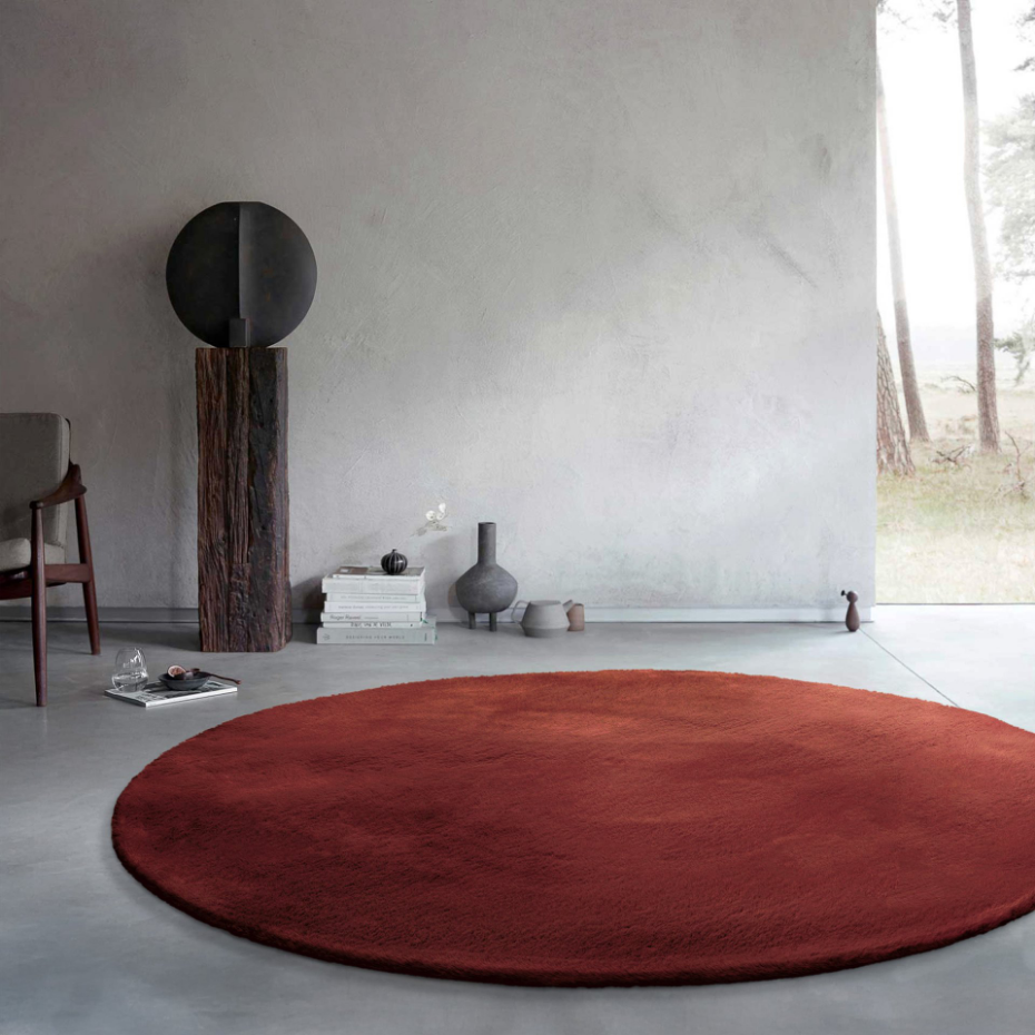 Tapis salon rond doux sensation peau de lapin ,  Anna