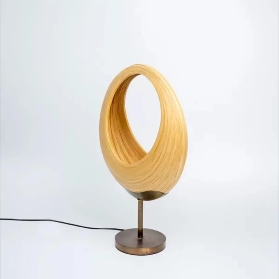 Lampe de table ronde design en bambou et bronze PAOLA