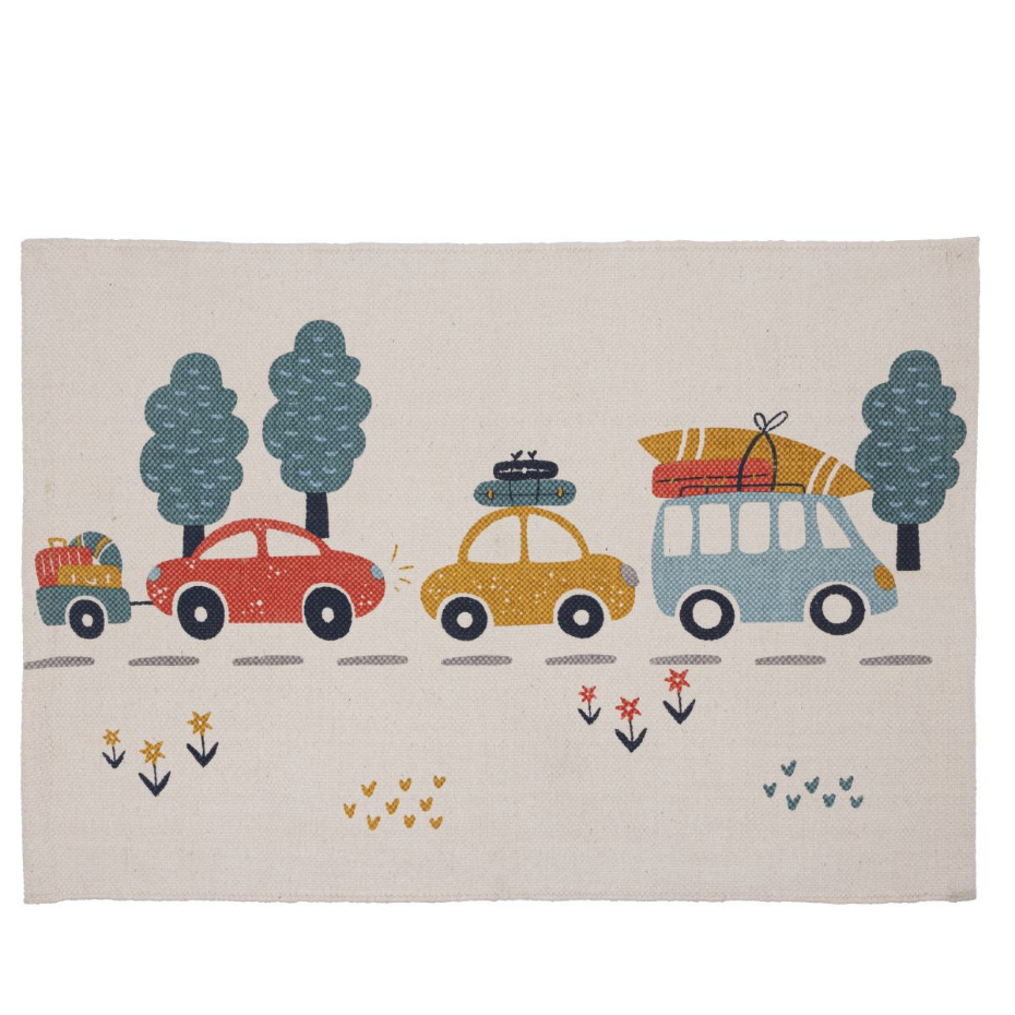 Tapis enfant voiture en coton canvas VEHICULES