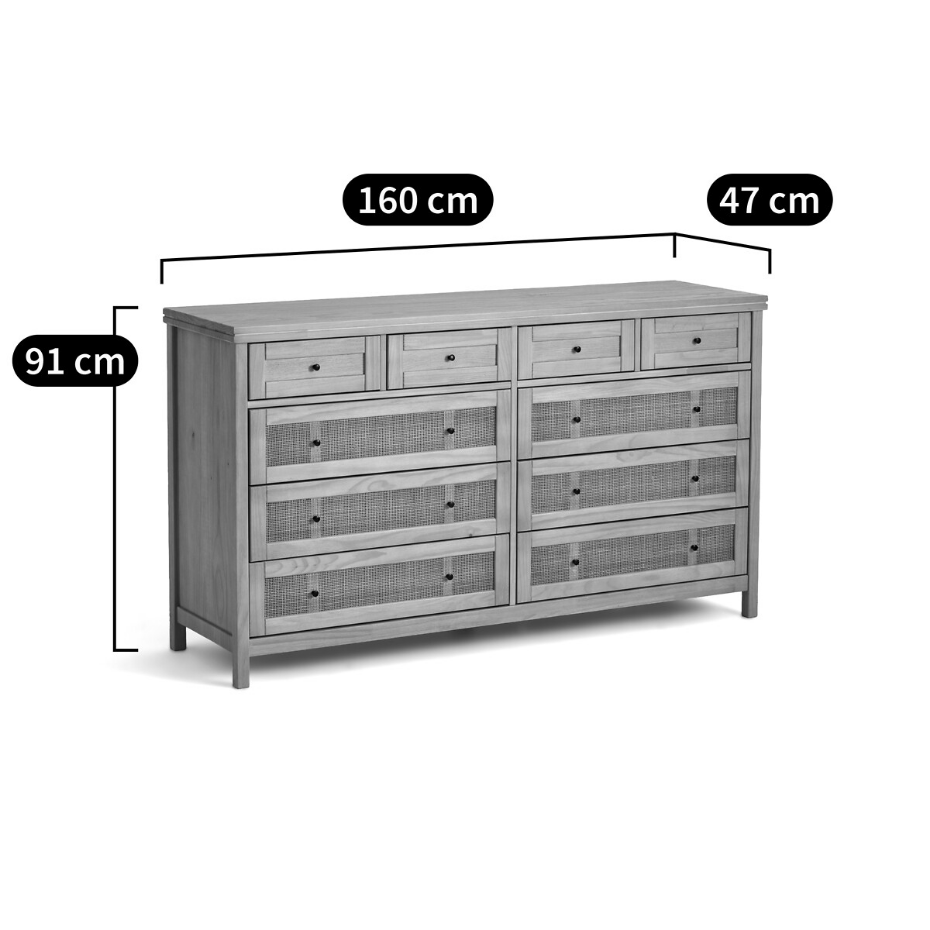 Commode en pin massif et cannage 10 tiroirs, Gabin