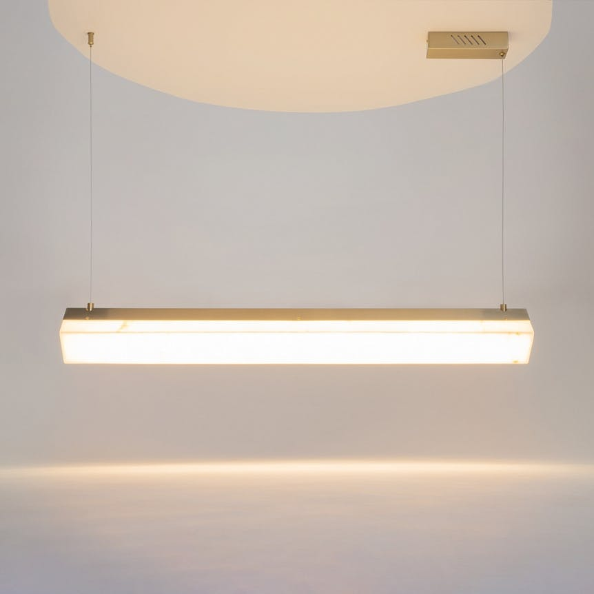 Suspension îlot de cuisine LED – barre albâtre & or ELY