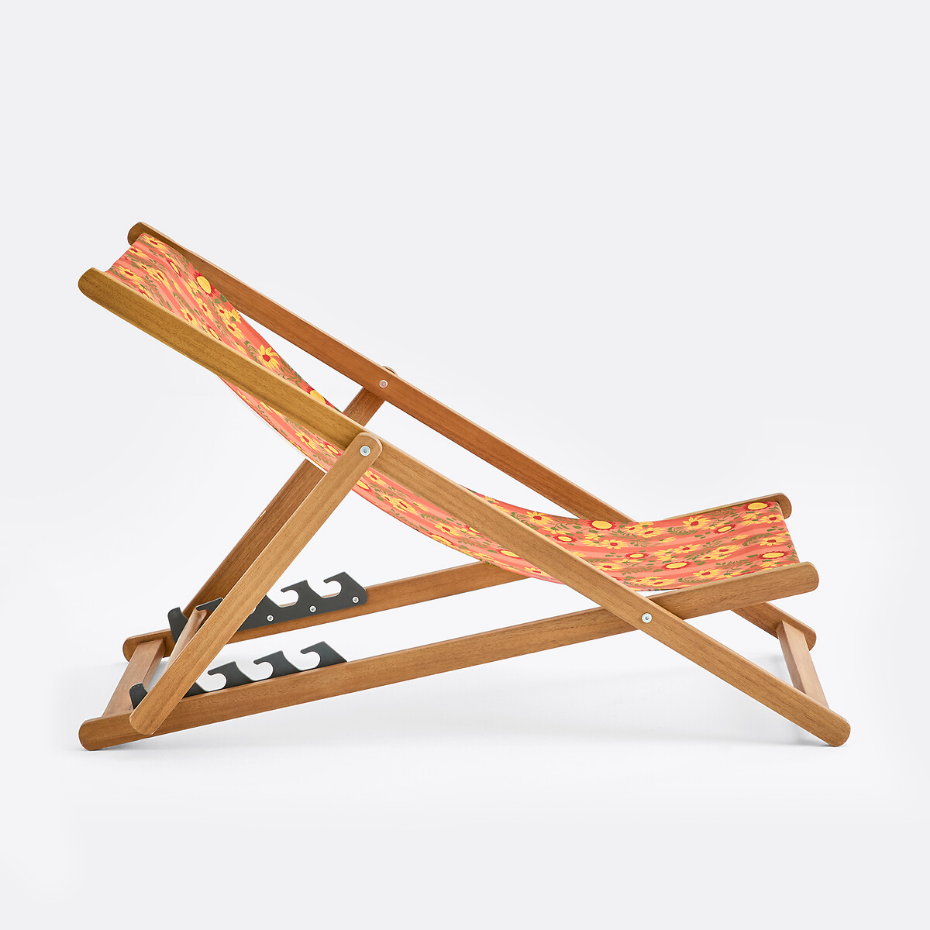 Chilienne en acacia massif, tissu avec motif fleurs, VALERIA
