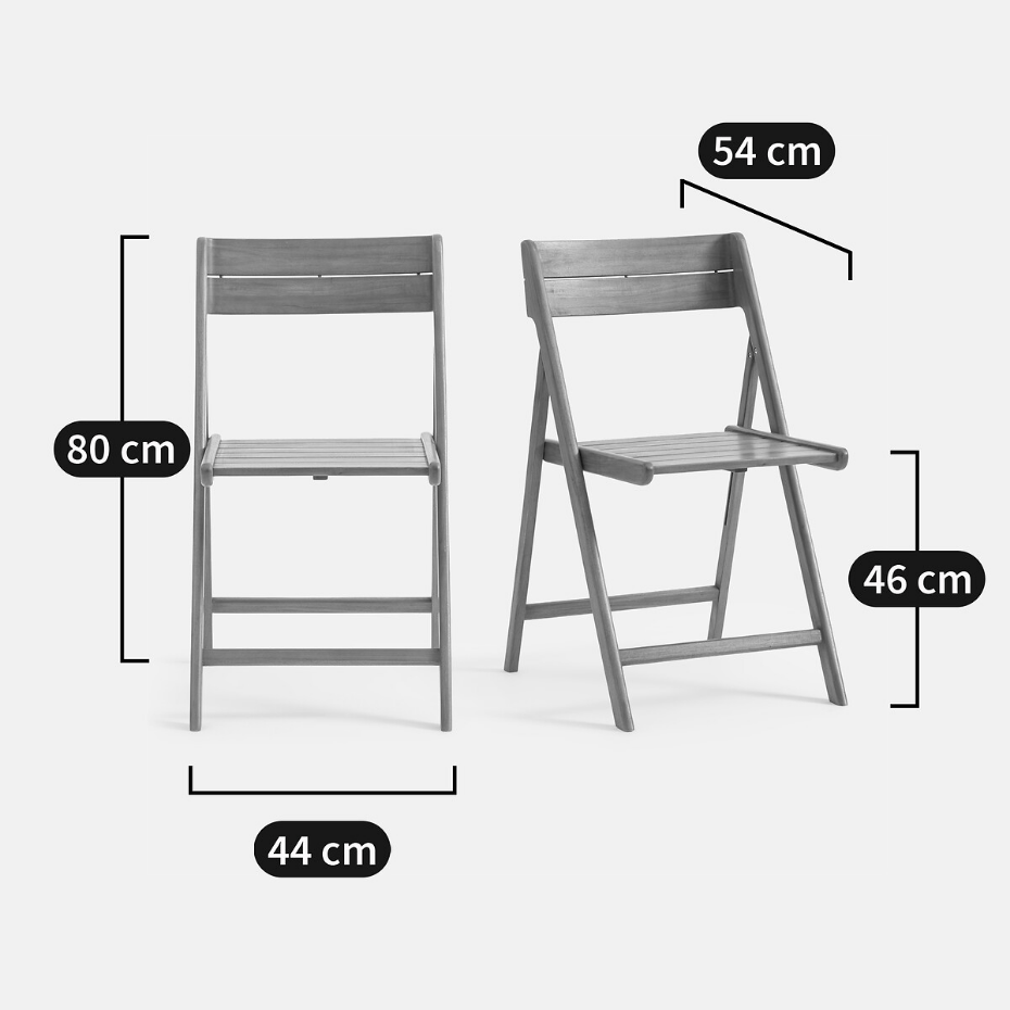 Lot de 2 chaises de jardin en acacia massif, pliantes, TIKAO