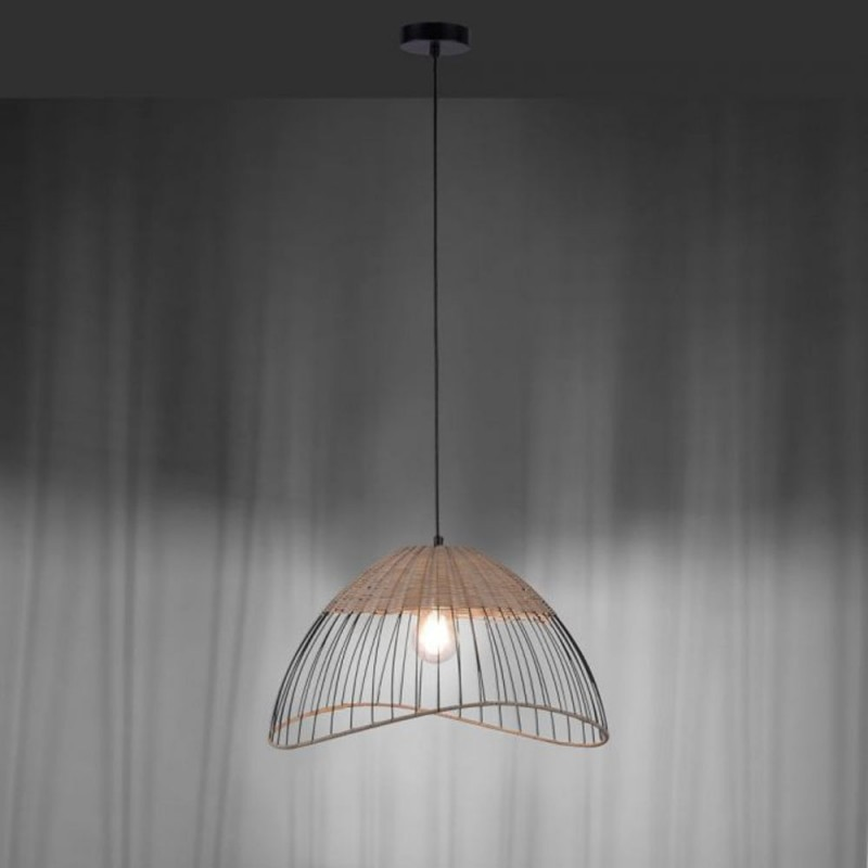 Lustre Fauvette En Rotin Et Métal