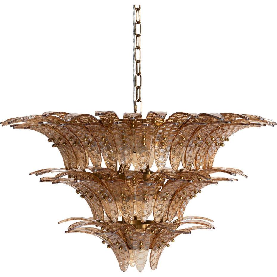 Lustre vintage en cristal et bois effet marbre