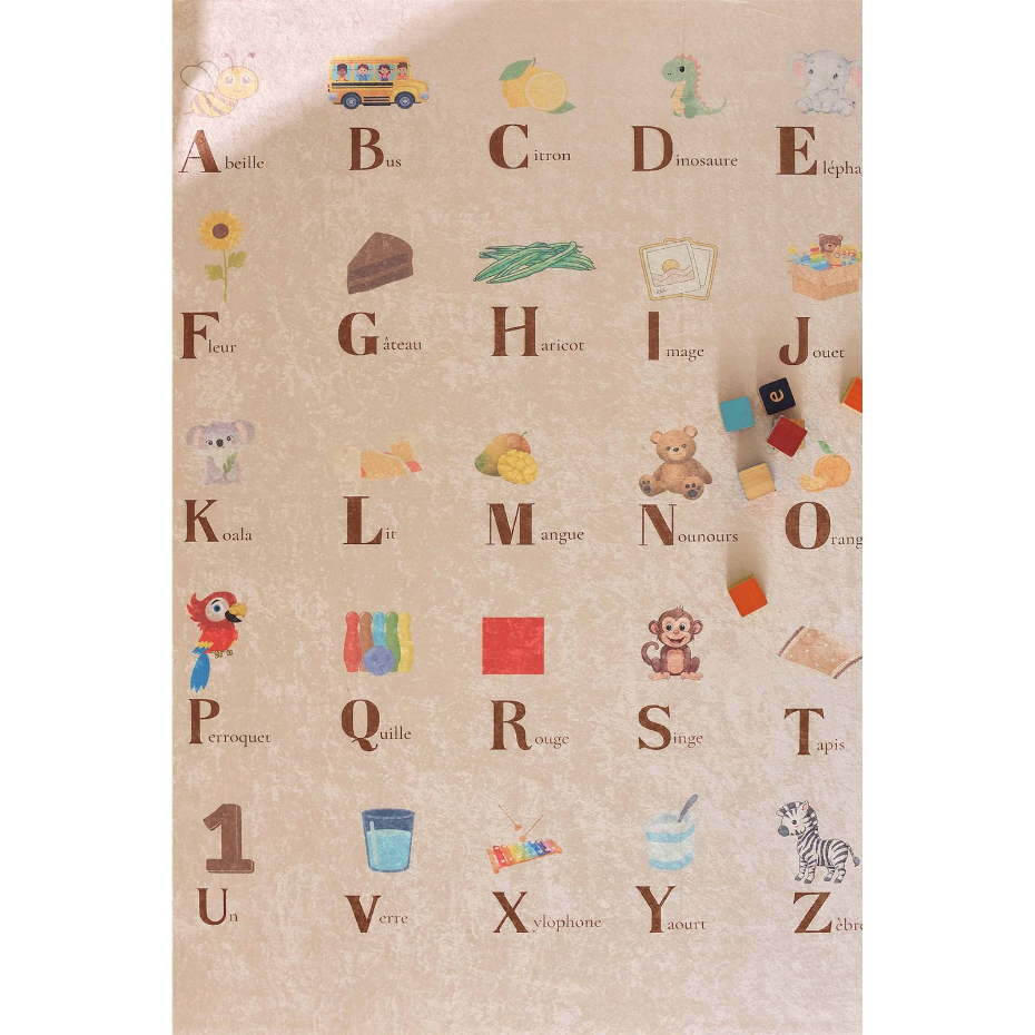 Tapis rectangulaire en polyester motif alphabet HAPPY