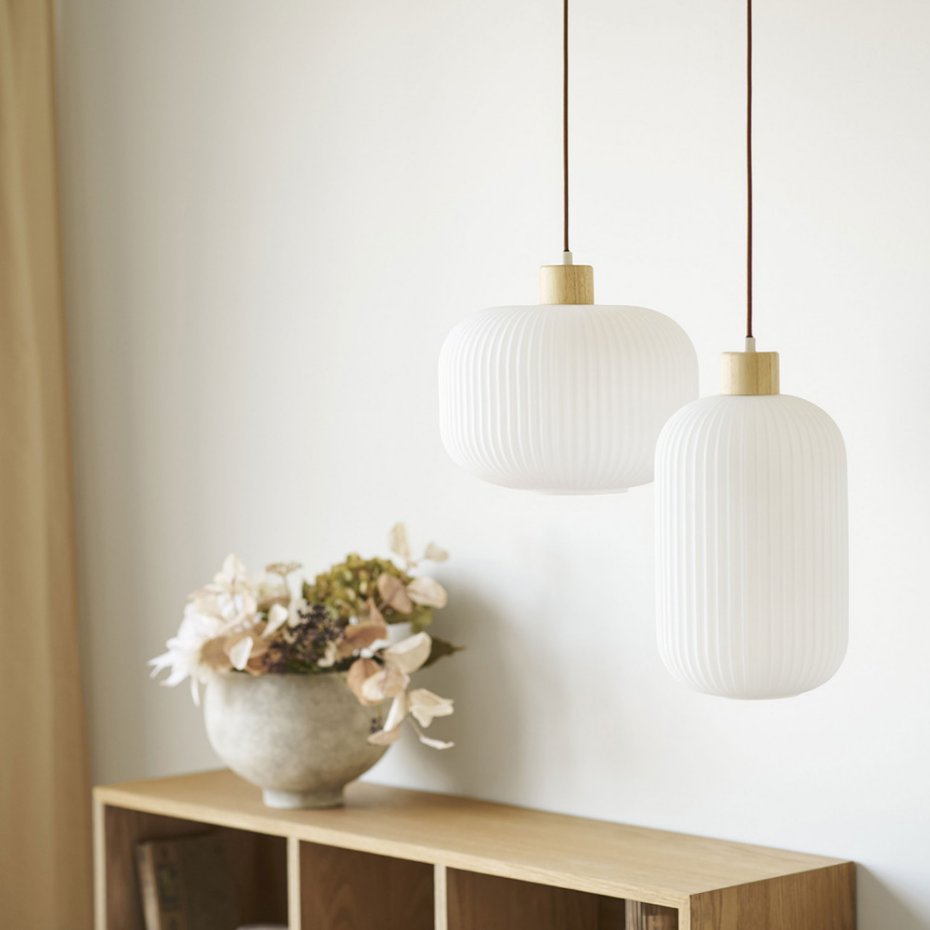 Suspension en verre et bois 20x38cm- ARGALO