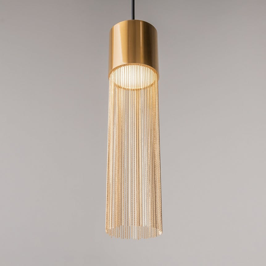 Suspension moderne LED – cylindre & franges dorées AMOS