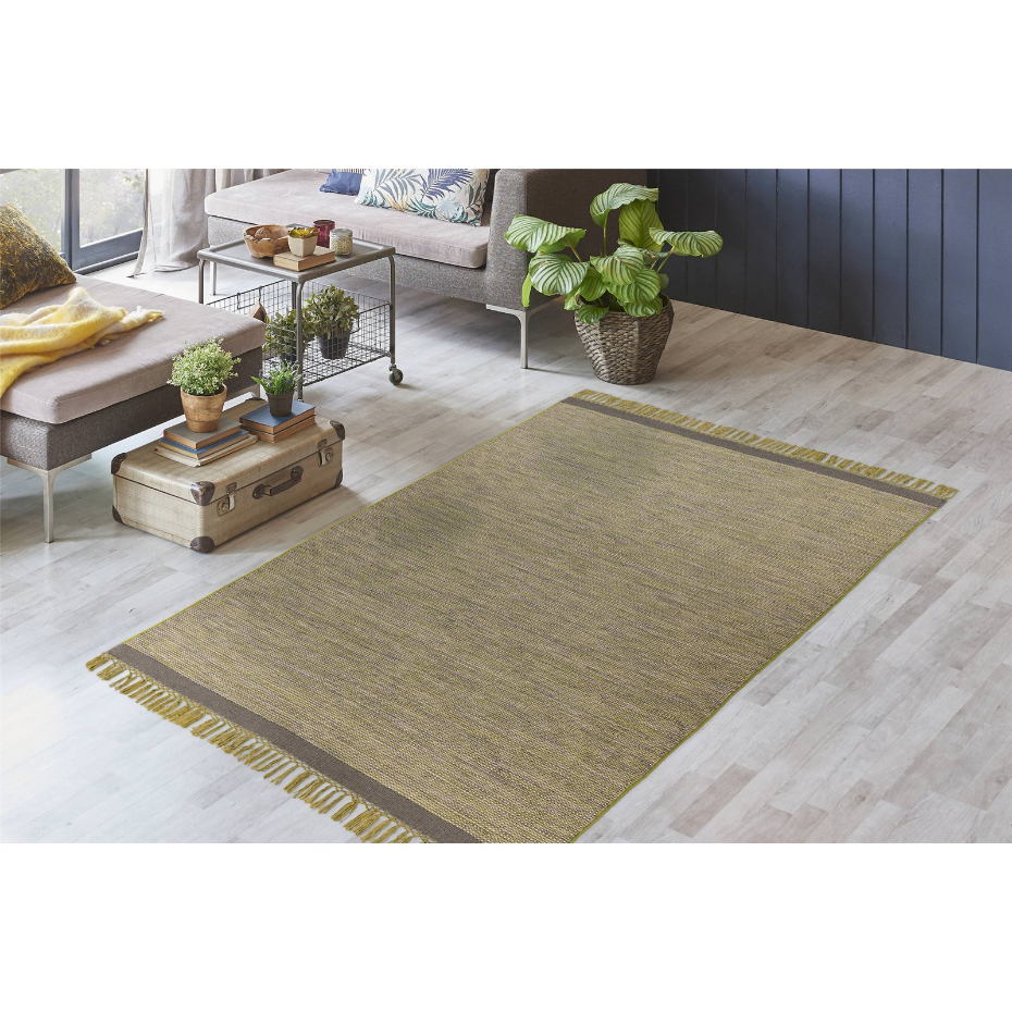 Tapis frangé en laine rectangulaire