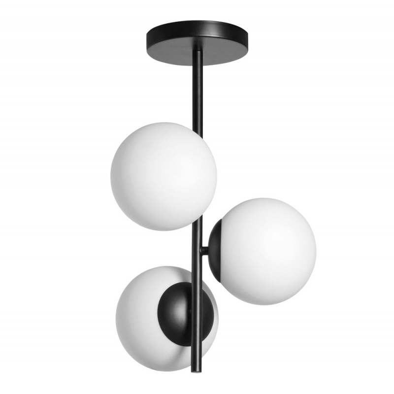 Plafonnier Rondo Noir Mat 3 Globes Verre