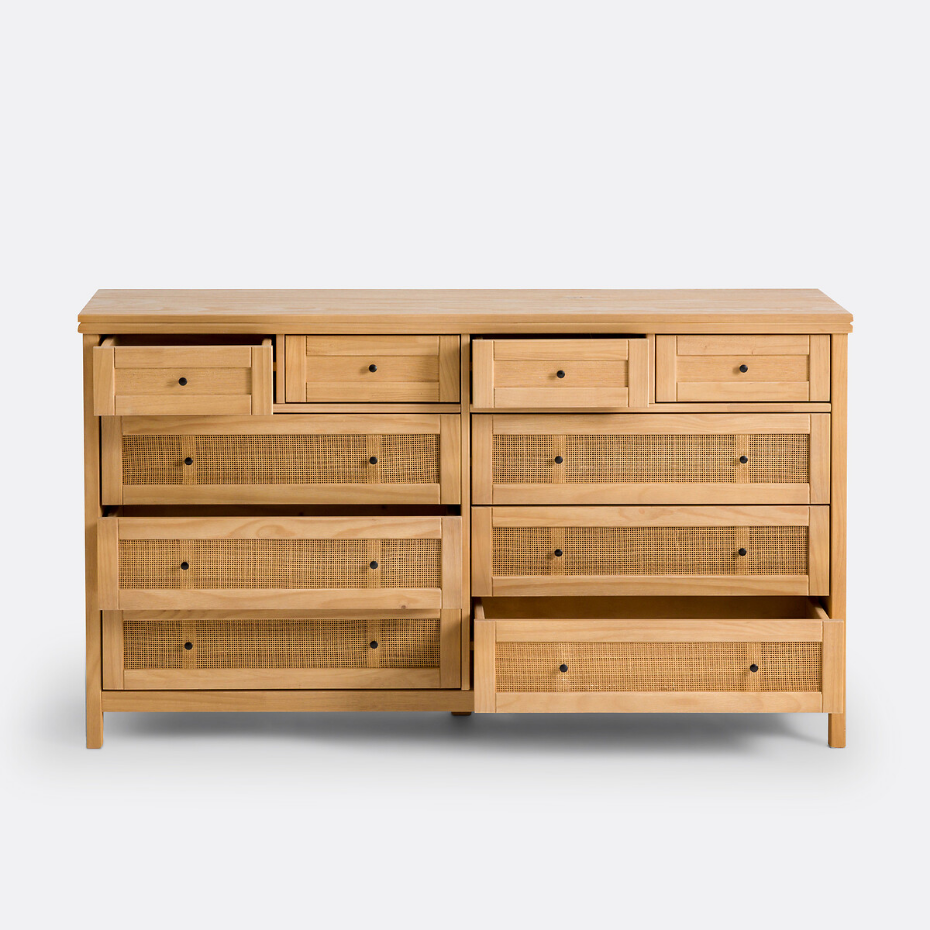 Commode en pin massif et cannage 10 tiroirs, Gabin