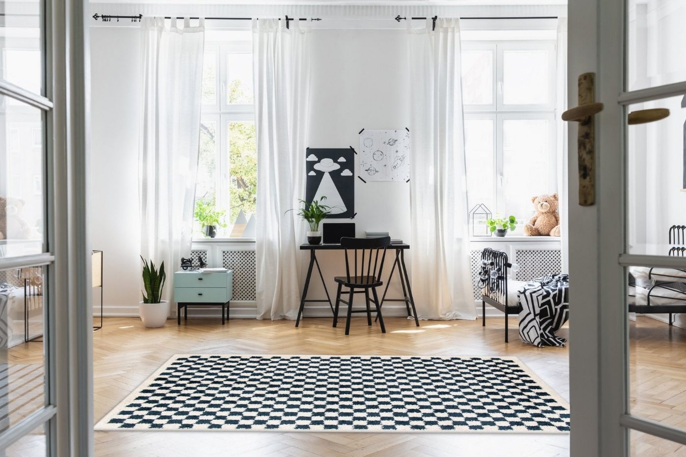 Tapis damier poils longs doux et volumineux CHECKERS