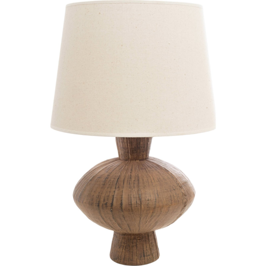 Lampe décorative en résine aspect bois avec abat-jour rond