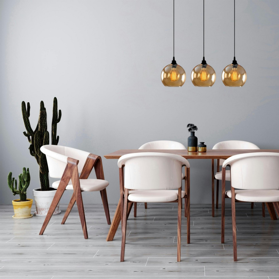 Suspension de table en verre doré, 3 globes 70 cm SIVAS