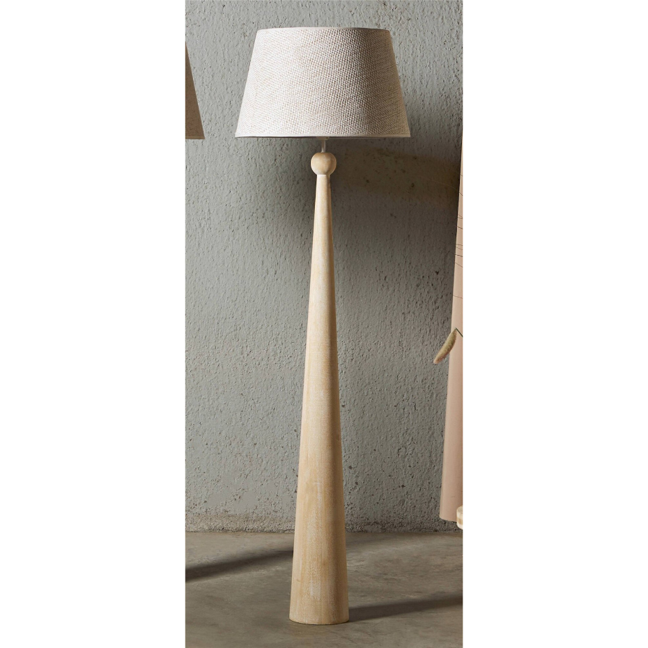Lampadaire rond en bois avec abat-jour tissu