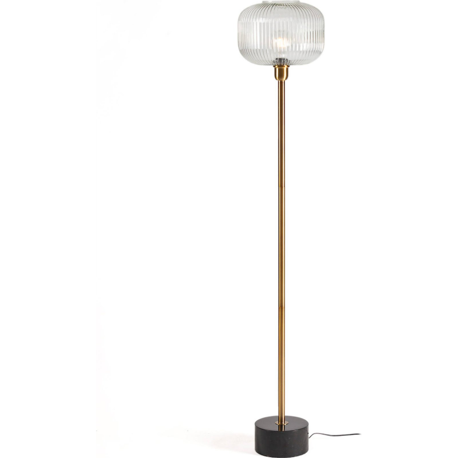 Lampadaire rond en métal pied marbre globe en verre