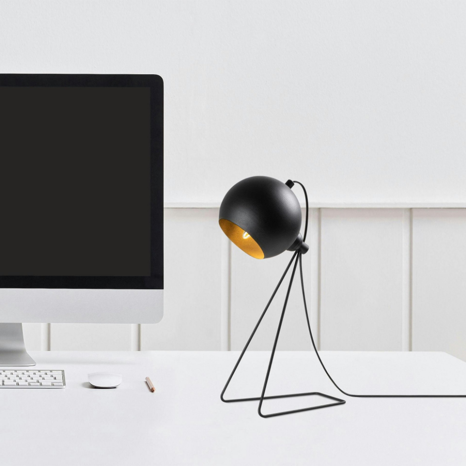 Lampe à poser design noire, abat-jour rond en métal SILE